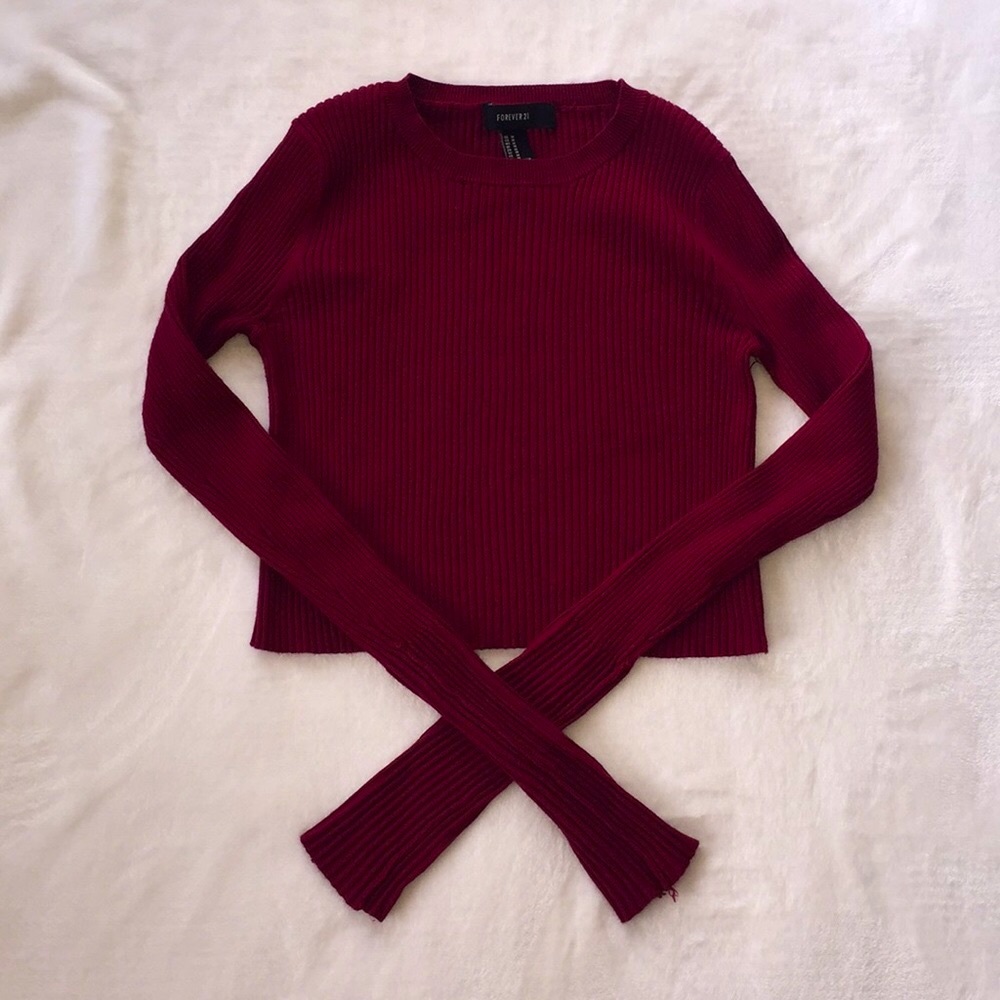 Long Sleeve Ribbed Crop Top - Picture 2 of 4